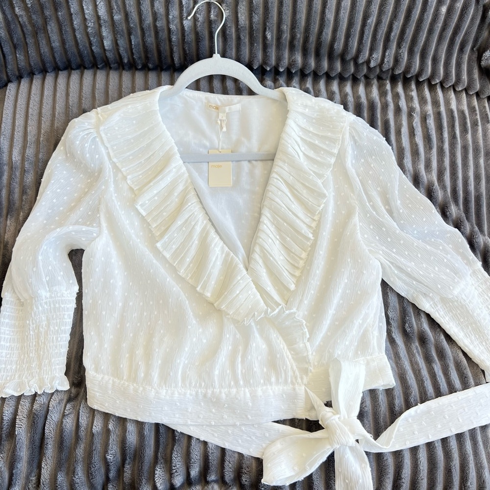 MAJE lusty ruffle crop wrap blouse